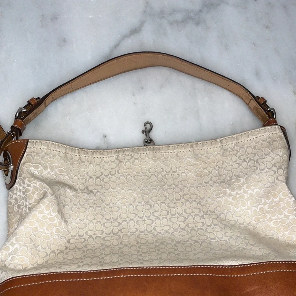 Coach Signature Canvas & Leather Hobo Shoulder Tote Bag_12